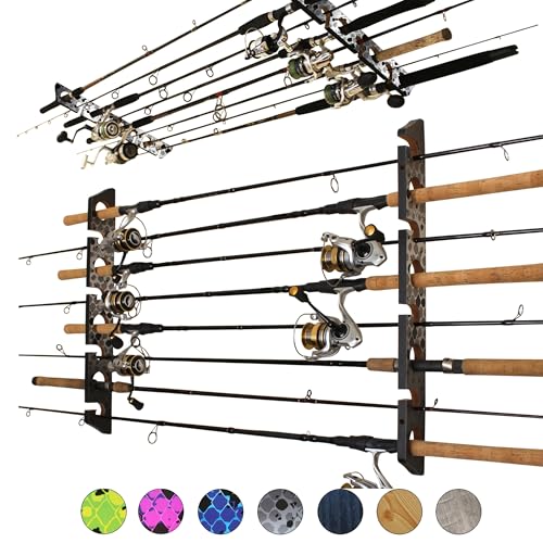 Rush Creek Creations Ceiling Rod Holder for 8 Fishing Poles - Garage Organization and Wall Storage for Reels, Gear, and Accessories - Horizontal Rack - color: Gray, style: 1 Pack