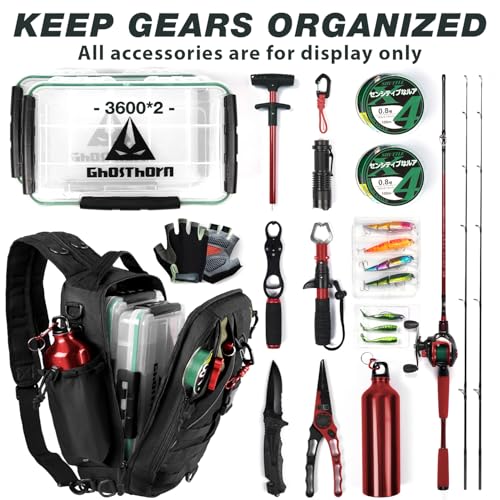 Ghosthorn Fishing Backpack with Tackle Boxes Fish Lip Gripper Pliers Lures Waterproof Tackle Bag with Rod Holder Fishing Gear - color: Black, size: Standard