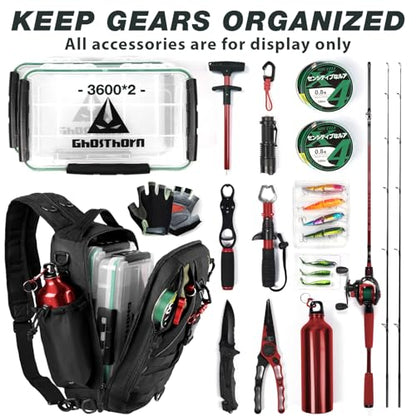 Ghosthorn Fishing Backpack with Tackle Boxes Fish Lip Gripper Pliers Lures Waterproof Tackle Bag with Rod Holder Fishing Gear - color: Black, size: Standard