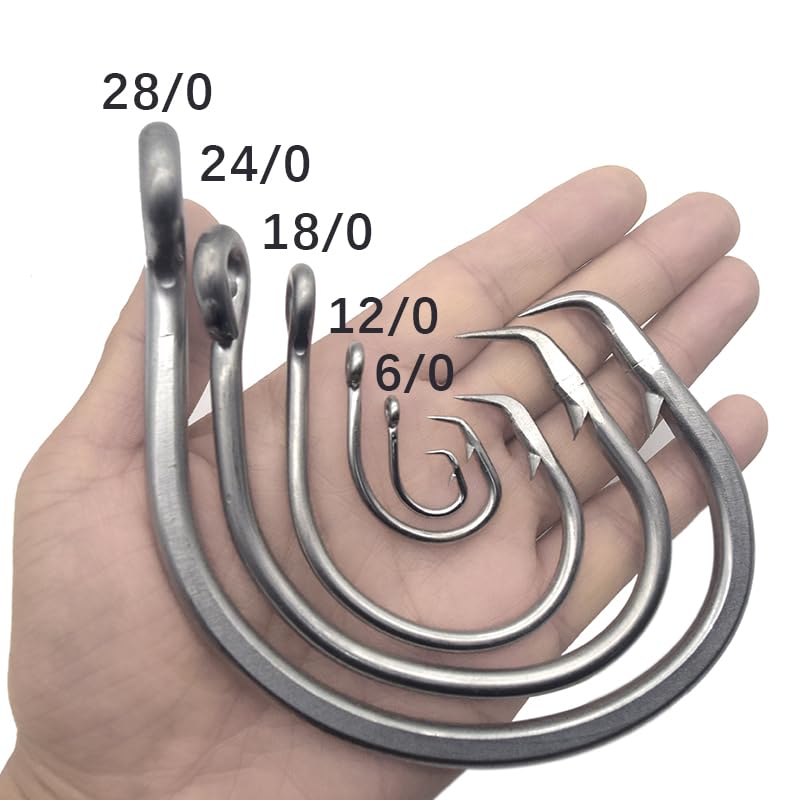 Giant Fishing Hook 6/0-28/0 Forged in-line Circle Hooks Shark & Swordfish &Tuna Hook Stainless Steel Big Game Hook Saltwater… - size: Size 12/0-Pack of 20