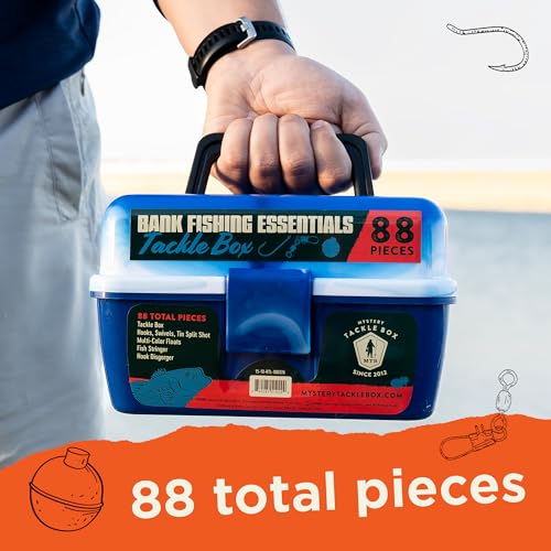 Catch Co Mystery Tackle Box Bank Fishing Essentials - 88 Pieces - Small Tackle Box - color: Blue