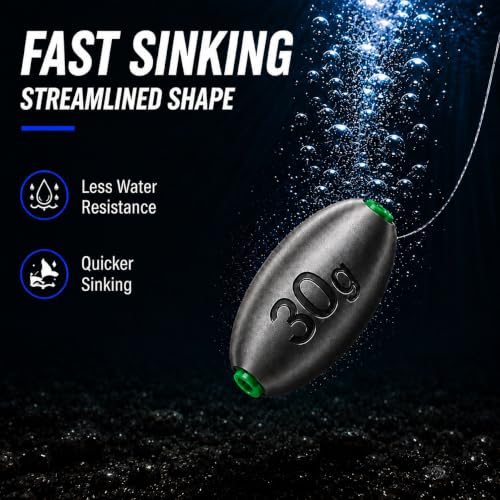Egg Sinkers Fishing Weights, Oval Slip Sinkers Bullet Lead Fishing Weights for Freshwater Saltwater Tackle Set 1/8oz to 1oz - size: 1oz-30g-10pcs
