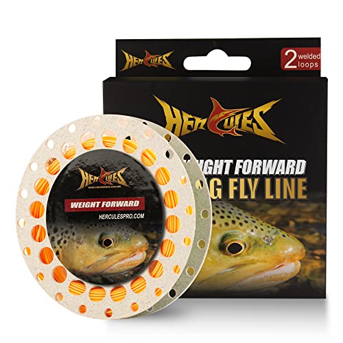 HERCULES Fly Fishing Line Floating Weight Forward Fly Line with Double Welded Loop - color: Orange, size: WF7F 100FT