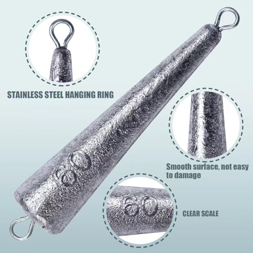 Through Wire Inline Torpedo Sinkers, Lead Double Ringed One Piece Wire Saltwater Fishing Torpedo Weights for Bottom Surf Fishing 1oz, 2oz, 3oz, 4oz, 5oz - size: 2 OZ, 5 PCs, style: C - Dual Ringed Conical Sinkers