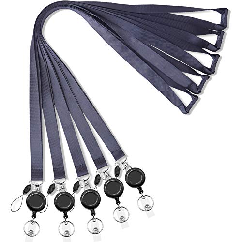 Foshine Lanyards with Retractable bagde Reel 5 pcs Black Lanyrd for Keys | Breakaway Safety Lanyard For ID Badge Holder - color: 5 Pack Lanyard With Retractable Badge Reel
