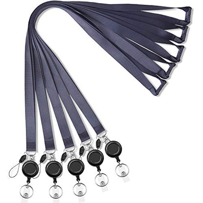 Foshine Lanyards with Retractable bagde Reel 5 pcs Black Lanyrd for Keys | Breakaway Safety Lanyard For ID Badge Holder - color: 5 Pack Lanyard With Retractable Badge Reel