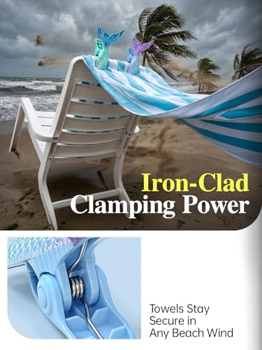 Beach Towel Clips, 4 Pack Dreamy Gradient Mermaid Tail Towel Clips for Beach Chairs, Windproof Beach Chair Clips for Beach, Cruise, Pool, Patio - style: Mermaid Tail