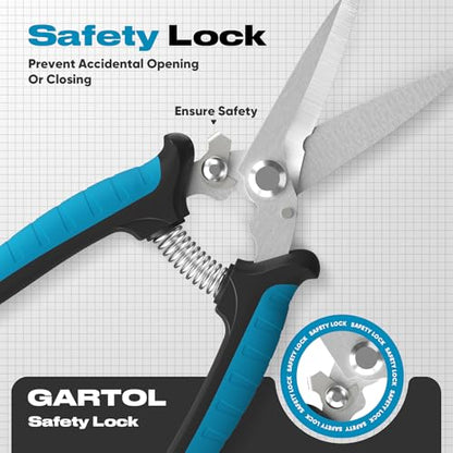 GARTOL 8" Heavy Duty Scissors & Tin Snips - All Purpose Utility Shears with Wire Cutter Notch | Cut Sheet Metal, Cable, Insulation, Carpet, Leather | Ergonomic Electrician Tools with Safety Lock - style: HC120