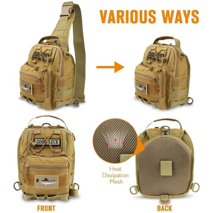 Dovesun Small Fishing Backpack, Waterproof Fly Fishing Sling Pack Tackle Bag with Tackle Boxes - color: B-Khaki(Size:17.7*8.5*5.7in)