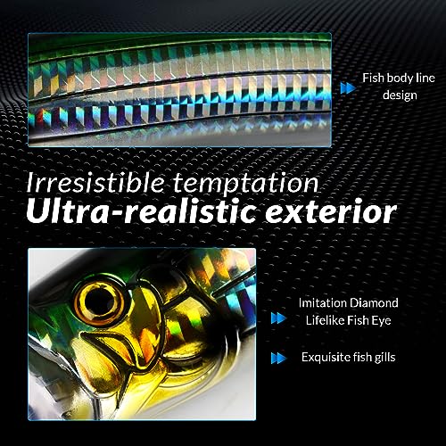 THKFISH Popper Lures Saltwater Tuna Popper Topwater Fishing Lures for Surf Fishing Bass with 3D Eyes for GT Tuna Large Fish 5.9in 1pc/3pcs - color: 3PCS-BLUSPOT-GREEN-RED