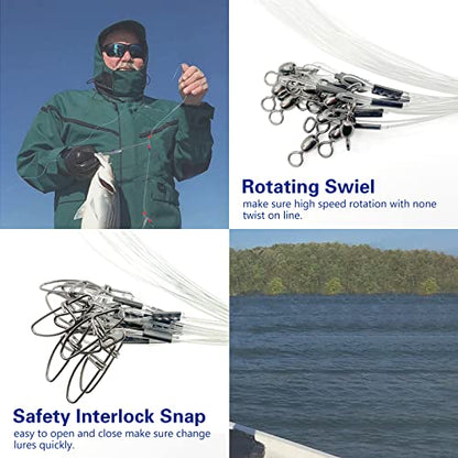 YOTO Fishing Tackle Leaders,Hi-Low Rig,Double Arms Saltwater Stainless Steel Leader with Swivels,High-Strength Fish Wire Gear Equipment, Fishing Gift - color: D1-Nylon Leader-70lb-12pcs