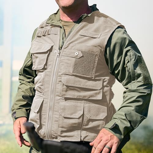 Edgetec Outdoor Utility Vest, Fishing, Hunting, Tactical Ripstop - color: Khaki, size: Small