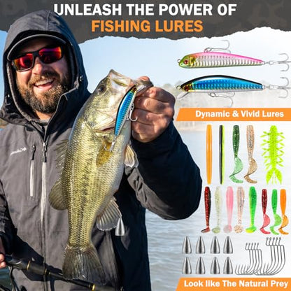 PLUSINNO Fishing Gear- Fishing Rod and Reel Combos, Fishing Backpack, Fishing Net, Fishing Bag with Rod Holders and Tackle Box for Freshwater/Saltwater, Fishing Gifts for Men - style: Khaki Backpack Tools With Rod&net
