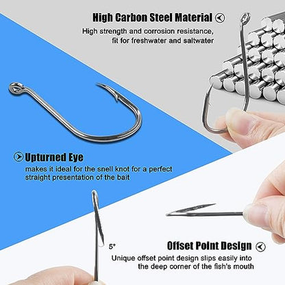 Octopus Fishing Hooks-120pcs Sport Circle Hooks Beak Offset Fishing Hooks Sharp High Carbon Steel Fishing Jig Hooks Black Fishhook for Saltwater Bass 8-9/0 - size: 8#-120PCS