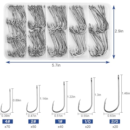 200pcs Bait Holder Fishing Hooks Kit, Double-Barbed Shank Baitholder Hooks | High Carbon Steel Offset Live Bait Hooks for Walleye Trout Crappie Panfish Bluegill Freshwater Saltwater Fishing ﻿ ﻿