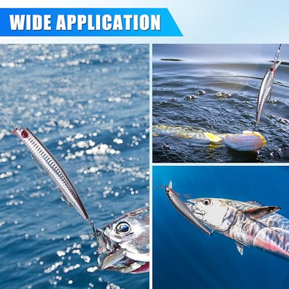Saltwater Fishing Lures Kit, Jerkbait Striped Bass Lures Surf Fishing Striper Lures Deep Diving Jerkbait Popper Plugs Hard Minnow Lures Baits for Inshore Offshore Ocean Deep Sea Fishing