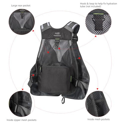 BASSDASH Strap Fishing Vest Adjustable for Men and Women, for Fly Bass Fishing and Outdoor Activities - color: Charcoal Grey