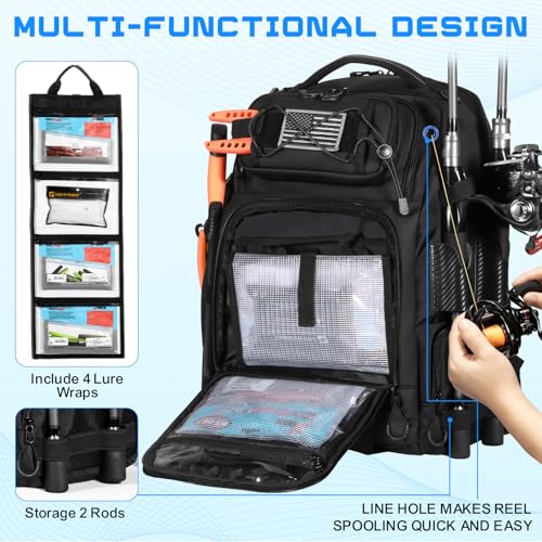 50L Fishing Tackle Backpack with Removable Lure Wraps,2 Rod Holders Storage Fishing Gear and Equipment - color: B: 50L Backpack
