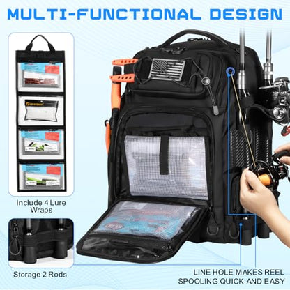 50L Fishing Tackle Backpack with Removable Lure Wraps,2 Rod Holders Storage Fishing Gear and Equipment - color: B: 50L Backpack
