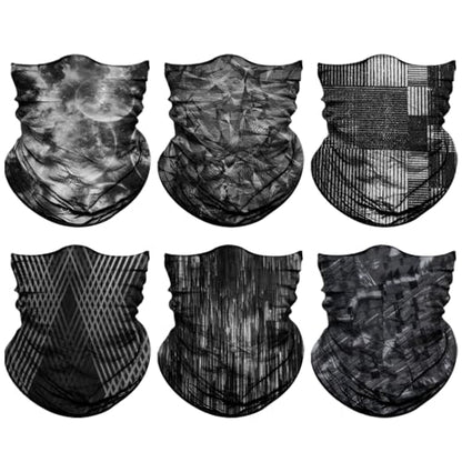 Neck Gaiter for Men Women Headwear Bandana Head Wrap Face Scarf Mask Cover Warmer Balaclava-Seamless & Versatile - color: A-6pcs-black Style 3