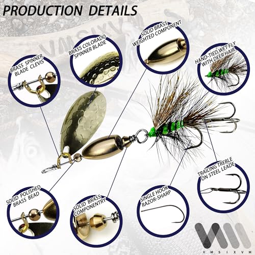 Trout Lures Rooster Bait Tail Fishing Spinnerbaits, Brass Hard Metal Spinner Baits Trout Fishing Lures for Bass Salmon Pike Freshwater Saltwater Lake River - color: A4-10pcs-1/4oz