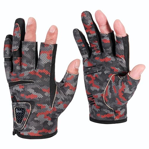 3-Cut Finger Fishing Gloves, Anti-Slip, Breathable & High-Stretch, Durable Polyester Fingerless Mittens for Men & Women, Lightweight Angler Gear for Saltwater & Freshwater - size: Medium