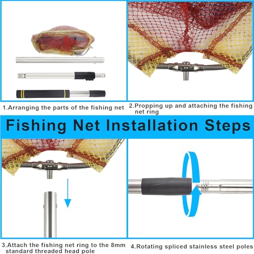 Fishing Landing Net, Fishing Net with Handle for Fishing with Splicing Extension Pole Handle Sturdy Stainless Steel Tubes Comfortable Sponge Handle, yellow - size: 65inch (TELESCOPIC black)