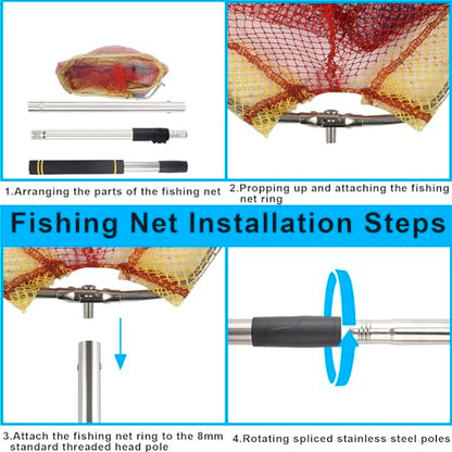 Fishing Landing Net, Fishing Net with Handle for Fishing with Splicing Extension Pole Handle Sturdy Stainless Steel Tubes Comfortable Sponge Handle, yellow - size: 65inch (TELESCOPIC black)