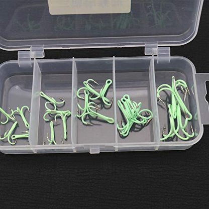 Create idea Luminous Treble Hooks,40pcs Treble Hook Fish Triple Assorted Set with Storage Organizer Box Glow in Dark Night Fishing Gear Saltwater