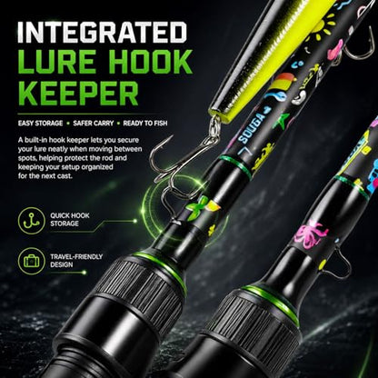 SOUGA Fishing Rod, Liberty Kaleido Carbon Spinning & Casting Rod, 2 Piece Medium Action Bass Trout Rod with SIC Ceramic Guides, EVA Grip, Reel Seat, Hook Keeper, 5.6 & 6ft, 4-14lb Line - size: 5.5 Feet