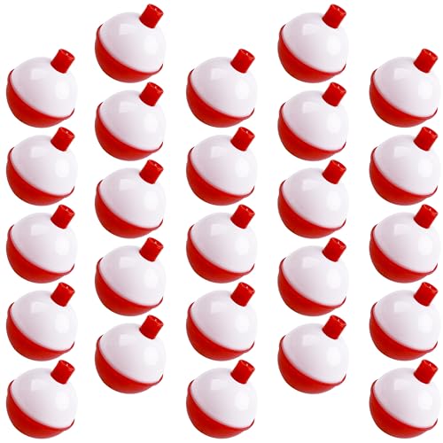 Fishing Bobbers Fishing Floats and Bobbers ABS Push Button Fishing Round Buoy Float Bobber Red/White Bobbers Floats Fishing Tackle Accessories 0.5"/0.75"/1"/1.5"/2"/2.5" - style: 0.5 inch- 30pcs