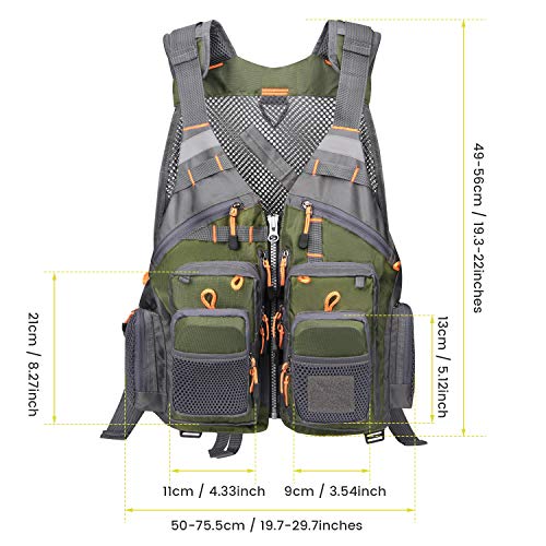 Gonex Fly Fishing Vest for Men Women, Comfortable Adjustable Fishing Vest with Multi-Pockets Reflective Stripes - color: Green+gray