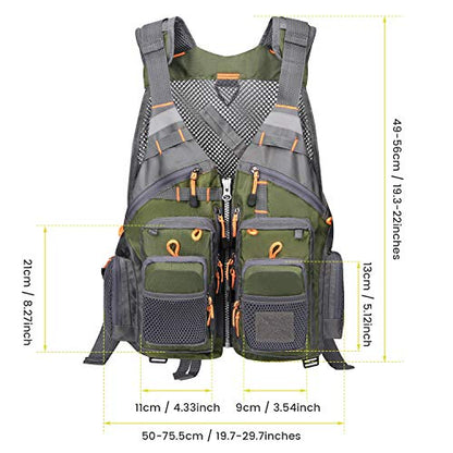 Gonex Fly Fishing Vest for Men Women, Comfortable Adjustable Fishing Vest with Multi-Pockets Reflective Stripes - color: Green+gray