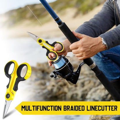 Honoson 2 Pcs 5.7" Fishing Scissors Braided Line Cutters Fishing Heavy Duty 3cr13 Non Slip Serrated Edge Scissors Saltwater Freshwater Braid Multi Function Snips for Trimming (Yellow Black) - color: Yellow Black