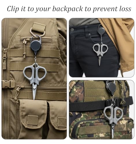 Fishing Scissors for Braided Line, 4" Retractable Braided Fishing Line Cutter Non-Slip Grip Braid Scissors with 27" Retractable Reel Carabiner Design for Easy Carrying Ideal for Saltwater & Freshwater