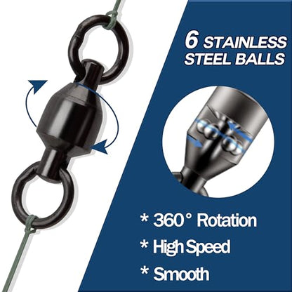 Ball Bearing Swivels Fishing Barrel Swivel, 20pcs Swivels Fishing Tackle High Strength Fishing Swivels Stainless Steel Solid Welded Ring Fishing Leader Lures Connectors for Salwater Freshwate Fishing - size: 6#_260lb_20pcs