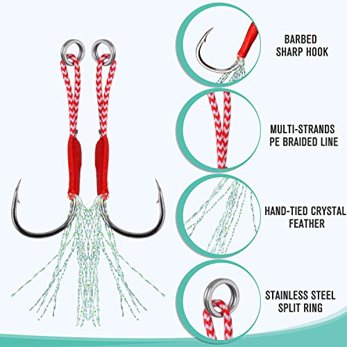 Assist Hooks Saltwater for Jigging,35pcs Micro Jigging Assist Hooks Slow Pitch Jigs Single Assist Fishing Hooks Dancing Stinger Jigging Hooks for Vertical Jigging Lures - size: 14#-35pcs