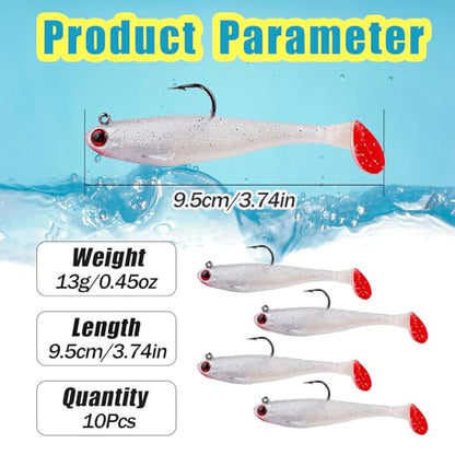 Fishing Bait Paddle Tail Swimbaits 10pcs FS/RE-13 | Soft Plastic,with Jig Heads,Bass Lures,for Freshwater Saltwater,Fishing Trout,Crappie Lures - color: Red, size: 0.46oz