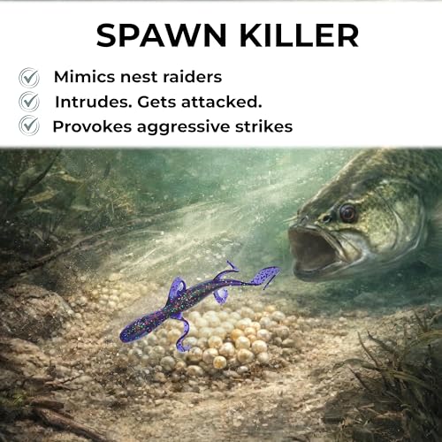 Wild Lizard Soft Lure, 5.5 Inch Scented Creature Bait for Bass Fishing, Active Legs & Tail, Dense Salt Body for Natural Sink, Ideal for Texas & Carolina Rig, 10-Pack - color: Junebug