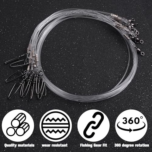 Fishing Leaders, 12/24pcs Nylon Mono Fishing Wire Leader Line with Swivels Snap Kits Connect Tackle Lures Rig or Hooks, High Strength Fishing Leader Line for Saltwater Freshwater 20/30/40/50lb - size: 24pcs, style: 9''-30lb