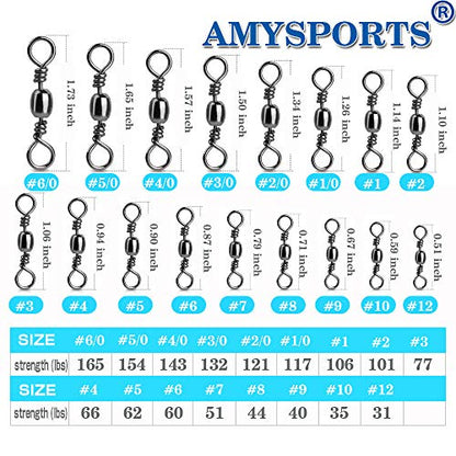 AMYSPORTS High Strength Fishing Swivels Barrel Solid Ring Barrel Fishing Swivel Rolling Fishing Tackle Line Connector Saltwater Freshwater Stainless Steel Accessories - size: Size2/0 (121lb) 50 pcs