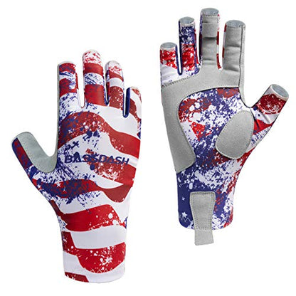 Bassdash ALTIMATE UPF 50+ Sun Protection Fingerless Fishing Gloves Men - color: Americana, size: X-Large