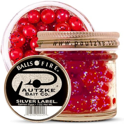 Pautzke Balls O' Fire Salmon Eggs Bait - Real Salmon Eggs for Trout Fishing, Soft Fish Eggs for Salmon Fishing, Can Be Used as Single Egg Salmon Bait or Salmon Egg Sacks - color: Red/Silver