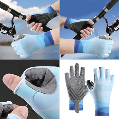 QINGFAN UPF50+ Sun Protections Gloves for Fishing Hiking Comfortable Fingerless Gloves Breathable Anti-Slip Elastic Gloves - size: Medium