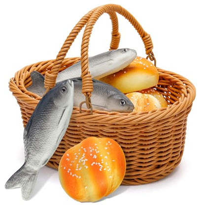 Shappy 8 Pcs Jesus Miracle Loaves and Fish Decorations Include 2 Fake Fish and 5 Fake Artificial Bread with a Basket Sunday and Religious Learning Activities (Ocean Carp) - style: Ocean Carp