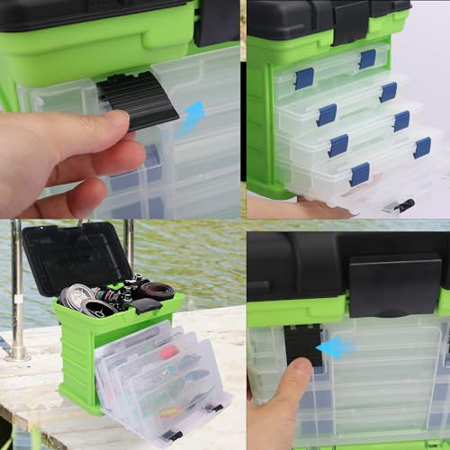 Fishing Tackle Box, 4 Layers Fishing Box, Tackle Boxes, Quick-Access Top Storage with Lid for Fishing Gear and Accessories,（Green）by KUKLIPJIM - color: Green