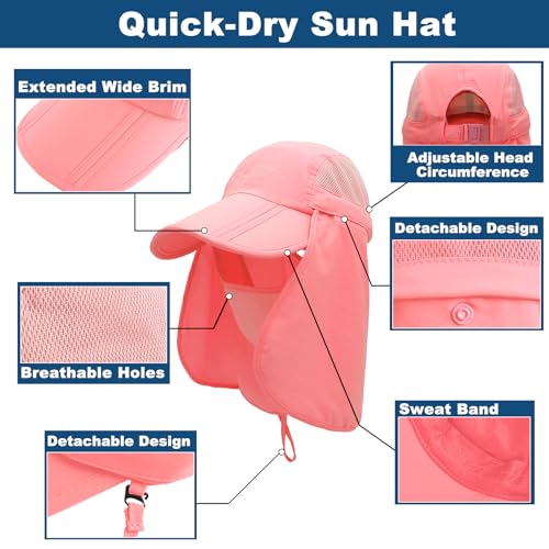 Surblue Neck Face Flap Outdoor Cap UV Protection Sun Hats Fishing Hat Quick-Drying UPF50+ - color: Pink, size: Small
