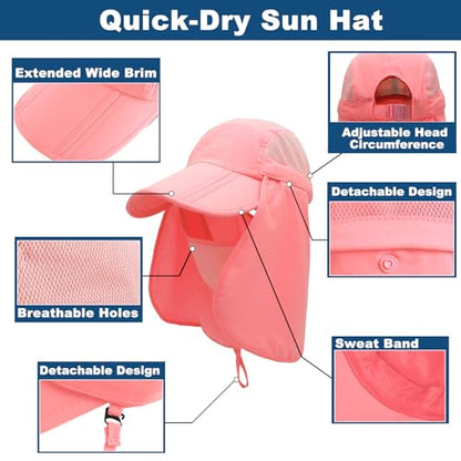 Surblue Neck Face Flap Outdoor Cap UV Protection Sun Hats Fishing Hat Quick-Drying UPF50+ - color: Pink, size: Medium