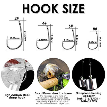 Carp Fishing Hair Rigs, 20 Pcs Curved Barbed Carp Hook Anti-Tangle Swivel Braided Thread line with 3 Card Boilie Bait Stops Dumbell Stoppers and Stringer Needle - color: Barbed, size: 4 Packs (Size 8#)