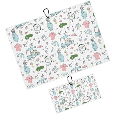 Funny Golf's Theme Golf Towel for Golf Bags Pink Golf's Accessories Doodles Golf Towels with Clip Cartoon Carts Waffle Towels Cleaning Cloth 2 Packs for Men Golfer, Birthday Holiday Present - color: Pink